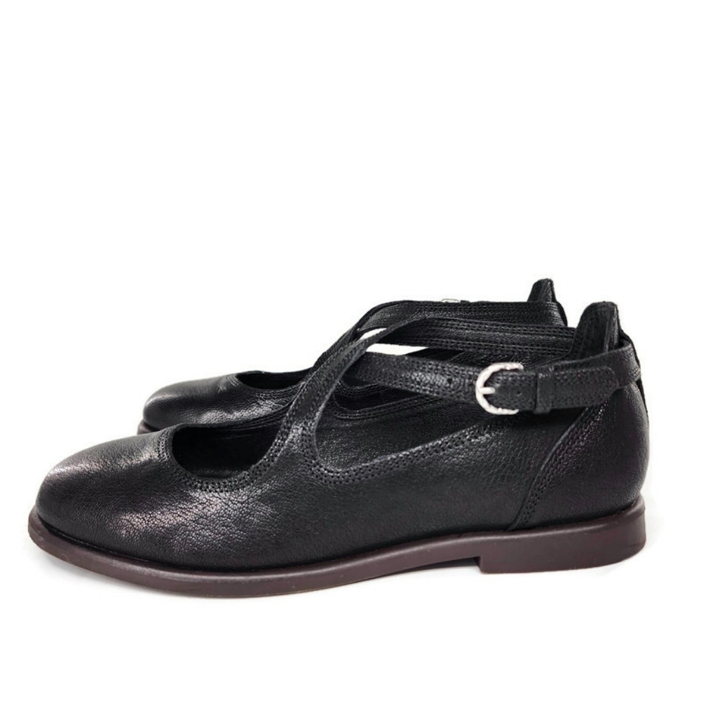 Lucky Brand Necia Black Leather Criss-Cross Mary-Jane Straps Round-Toe Flats - Picture 8 of 12